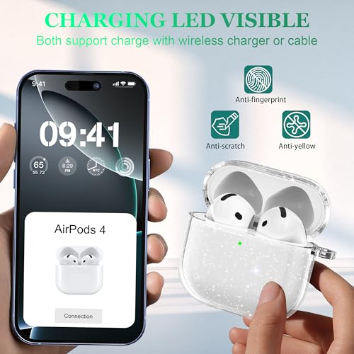 Image of for AirPods 4th Generation Case Cover 2024, Military-Grade Shockproof, Soft TPU Highly Transparent Anti-Yellowing for AirPods 4 Case with Cleaning Kit & Cute Round Buckle, Gitter