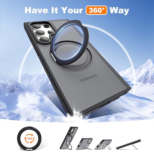 Image of Compatible with Samsung Galaxy S24 Ultra Case with 360Rotatable Magnetic Ring Stand Compatible with Mag-Safe Military Protection Matte Translucent Phone Cases for S24 Ultra 6.8 inch,Black