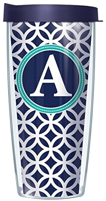A Initial on Navy Roundabout Traveler 16 Oz Tumbler Cup with Lid