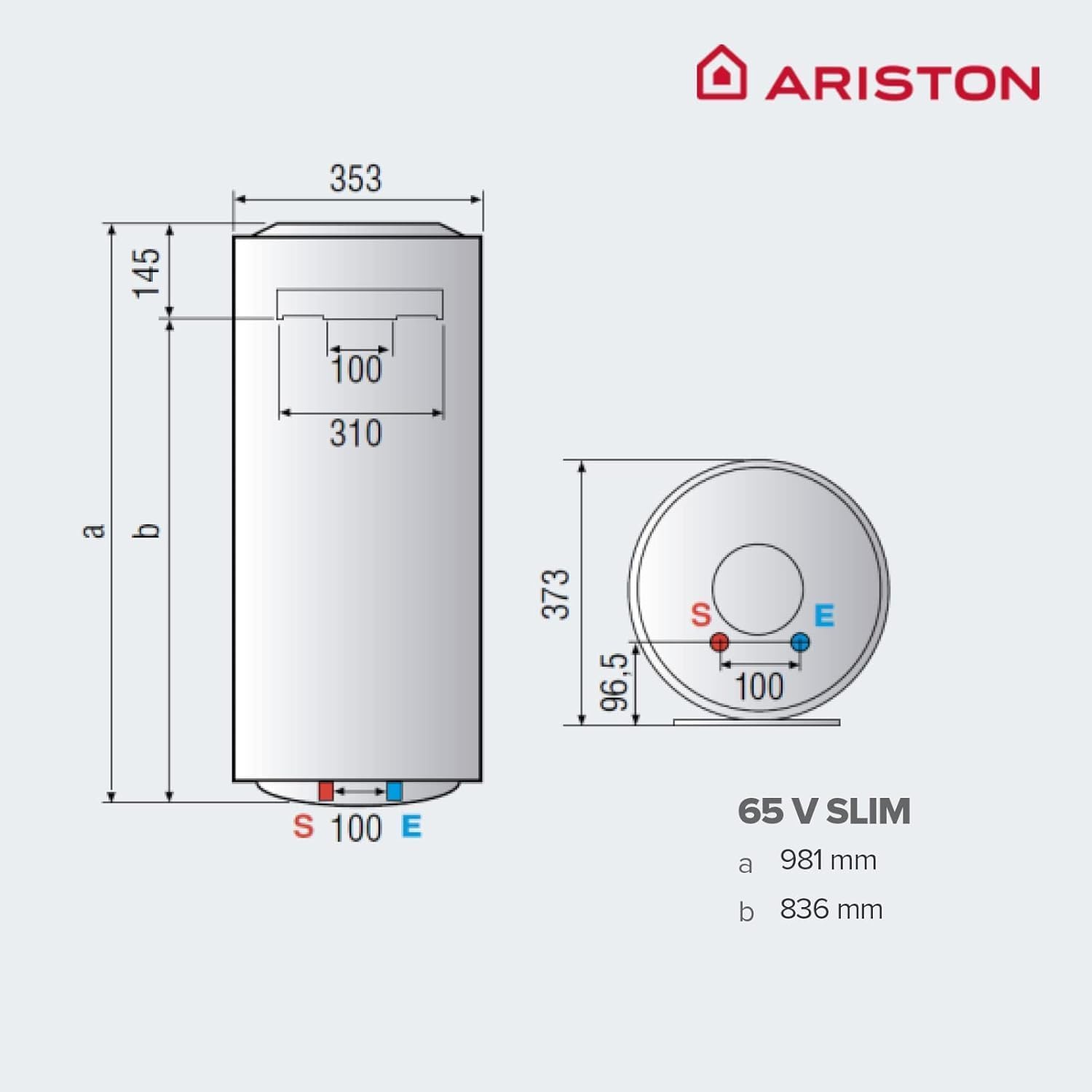 Ariston Pro1 Eco Slim - 65 litrów, niski pobór mocy, pionowy elektryczny podgrzewacz wody z funkcją ECO 37,3 x 35,3 x 98,1 cm - wyprodukowany do instalacji w Hiszpanii