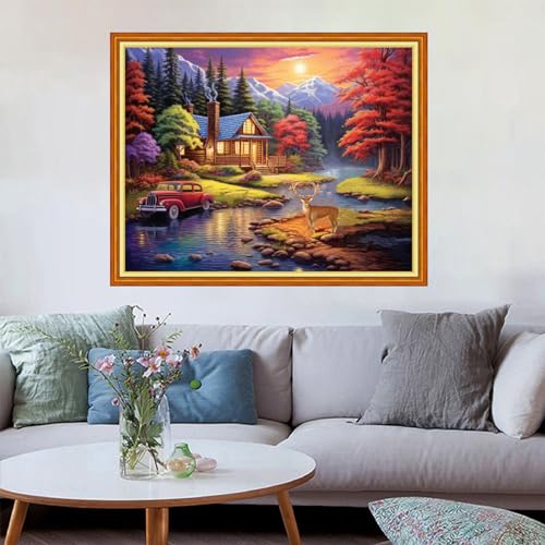 Image of Redxing Stamped Cross Stitch Kits Embroidery kit for Beginners Adults Full Range of Embroidery Patterns Starter Kits DIY Printed Cross Stitch Kits Needlepoint Kits 11CT-Beautiful Scenery 16x20 inch