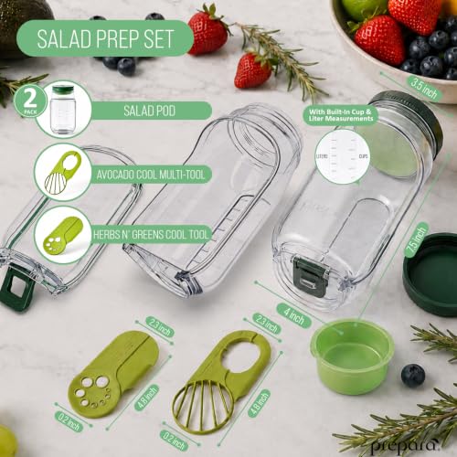 Image of Prepara Salad Set - Herbs n' Greens, Avocado Cool & 2 Salad Pods | BPA-Free, Ideal for Meal Prep, Snacks & Salads, Multi-Function Prep Tools, Includes 2.5 oz Leakproof Dressing Capsules