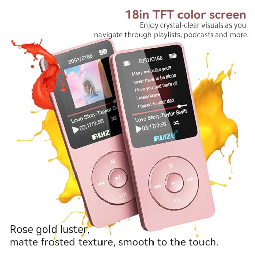 Image of RUIZU 64GB MP3 Player with Bluetooth 5.3, 1.8 inch Screen Portable Music Player, FM Radio, Voice Recording, EBook, Shuffle Single Loop, 80H Digital Audio Video Playback, Lightweight, Support 128GB TF Card