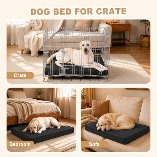 Image of XL Dog Bed Waterproof Washable, Wipeable Leather Large Crate Pad 42 inch Black
