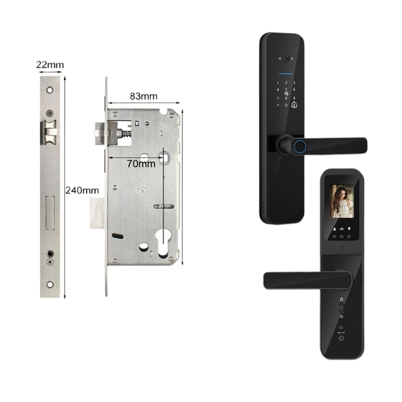 Front Door Lock Tuya Digital Electronic Smart Door Lock with Biometric Camera Fingerprint Card Password Key Unlock(240x22(7085))