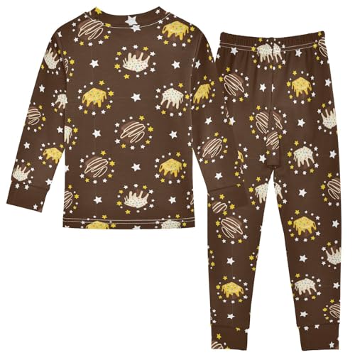 Pajama Sets Long Sleeve Cake Stars Chocolate Background Soft Comfy Sleepwear 2 Piece PJS 3-8T3