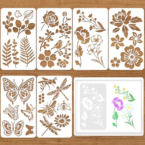 6 Pcs Wood Burning Stencils Stencil for Painting on Woods Stencils for Wood Burning Art Craft Carving Drawing Engraving Scrapbooking Journal Templates(Plant Style 6.93.94 Inches)
