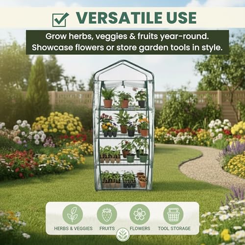 4 Tier Mini Greenhouse - Portable Greenhouse with Rust-Resistant Frame and PVC Cover for Indoor/Outdoor - 27.5x19x63-Inch Green House by Pure Garden - Thumbnail 5
