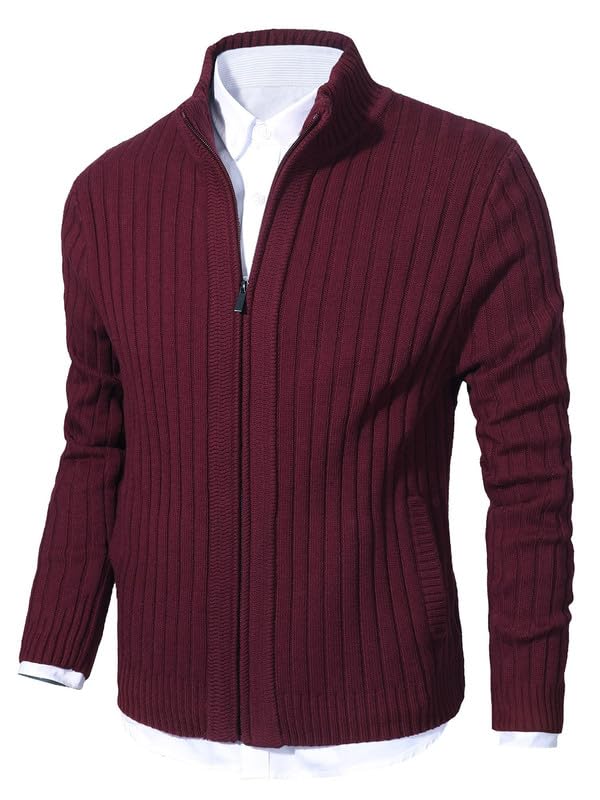 AOLI RAY Herren Strickjacke mit Reissverschluss Cardigan Stehkragen Pullover Feinstrike Sweaters mit 2 Taschen