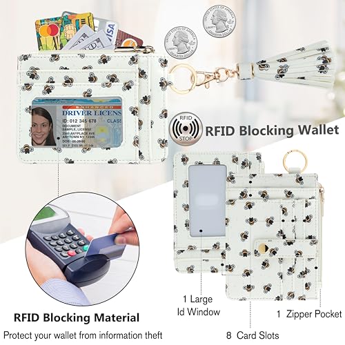 Image of KNGITRYI Small Wristlet Wallets for Women RFID Credit Card Holder Wallet Keychain Wristlet Wallet Credit Card Wallets for Women (bee)