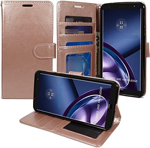 ZTE Max XL Case, Blade X Max, Blade Max 3, Zmax Pro, Grand X Max 2, Imperial Max, Max Duo Wallet Case Pouch Folio [Kickstand Feature] PU Leather Cover w/Card Slot & Strap by Zase (Rose Gold Pink)