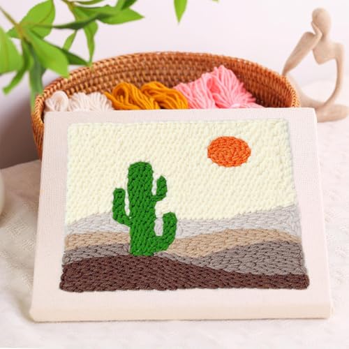 Image of PATPAT Cotton DIY Punch Needle Art Kit Beginners DIY Starry Night Punch Needle Art with Embroidery Needles,Tutorial,20x20cm Embroidery Hoop, Multicolor