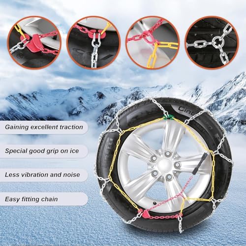 Image of BKR Snow Chain 1 pair (2pc) For Jimny, Innova Crysta, Kia Seltos, Ertiga, Tata Nexon etc 14 inch, 15 inch, 16 inch, 17 inch & 18 inch inches of Tyre Carbon Steel 16mm- FREE 2 bungee ropes, 1pair of gloves CA0154