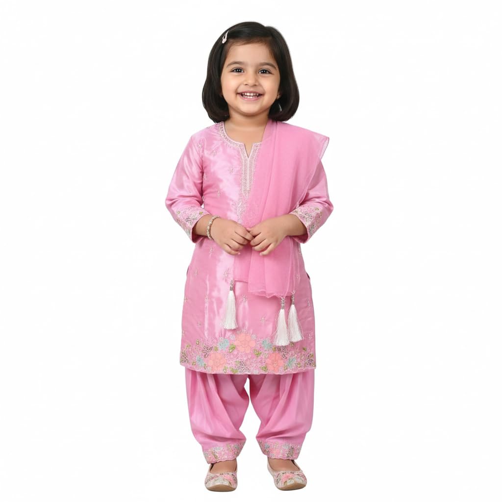Girls Pink Embroidered Kurta Set with Salwar and Dupatta, Traditional Ethnic Wear for Festivals and Weddings - Review, Price and Buying Guide