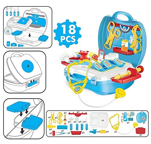 Image of Wembley Doctor Playset | 18Pcs Pretend Play Set for Kids | Doctor Kit Toyset with Suitcase | Pretend Playset for Boys & Girls | Safe & BIS Approved Doctor Activity Set for Kids
