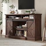 AMERLIFE 66' W Farmhouse TV Stand, Wood 40' H Tall Entertainment Center with Sliding Barn Door & Large Storage Shelves, Rustic Media Console for TVs up to 75', Reclaimed Barnwood