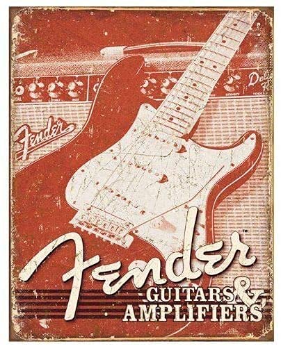 RIFOSA 12"x8" Electric Guitar & Amps Weathered Distressed Retro Vintage Metal Tin Sign — image 1