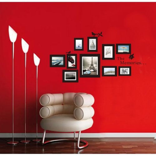 The Memories Quotes Wall Decal with 10 Photo Frames Wall Sticker DIY Removable Vinyl Family Lettering Sayings Wall Decor (Black)