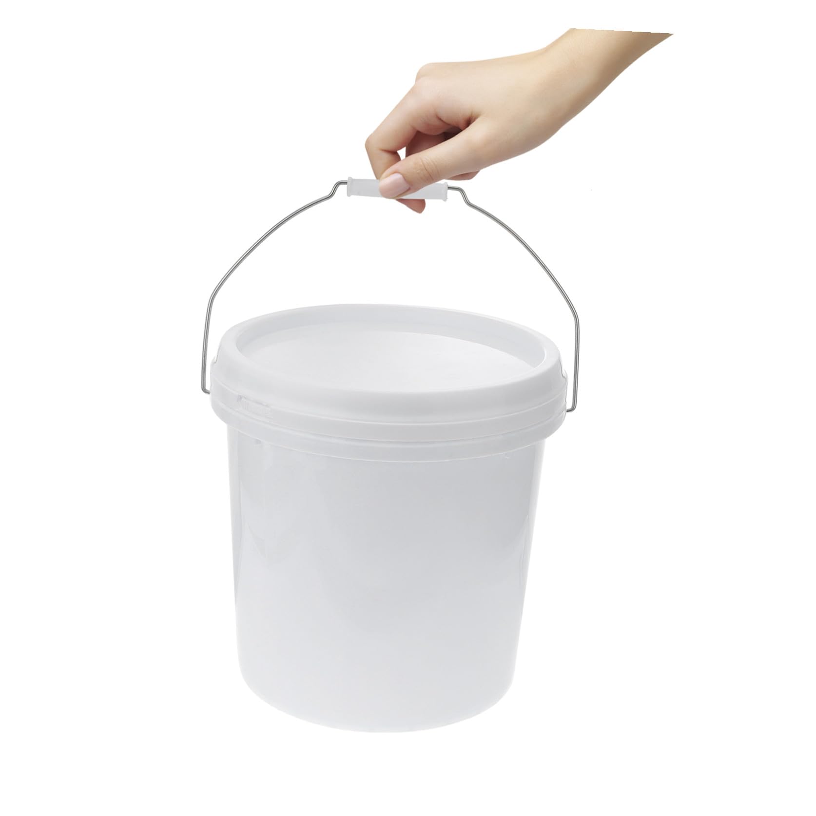 Veemoon Seau Rond en Plastique 10l Couvercle Blanc, Seau pour Produits de Nettoyage, Récipient Étanche et Portable, Usage Domestique Polyvalent pour Ménage, Jardin et Stockage, Pratique