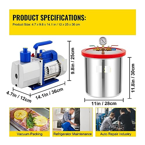 Bomba de vacío BUUBO, bomba de vacío de una etapa con cámara de 5 galones y capacidad de 7 CFM, 0.75 HP, para servicio de aire acondicionado, estabilización de madera y desgasificación de resinas miniatura 2