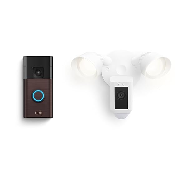 Ring Battery Doorbell with Ring Floodlight Cam Wired Plus (White)