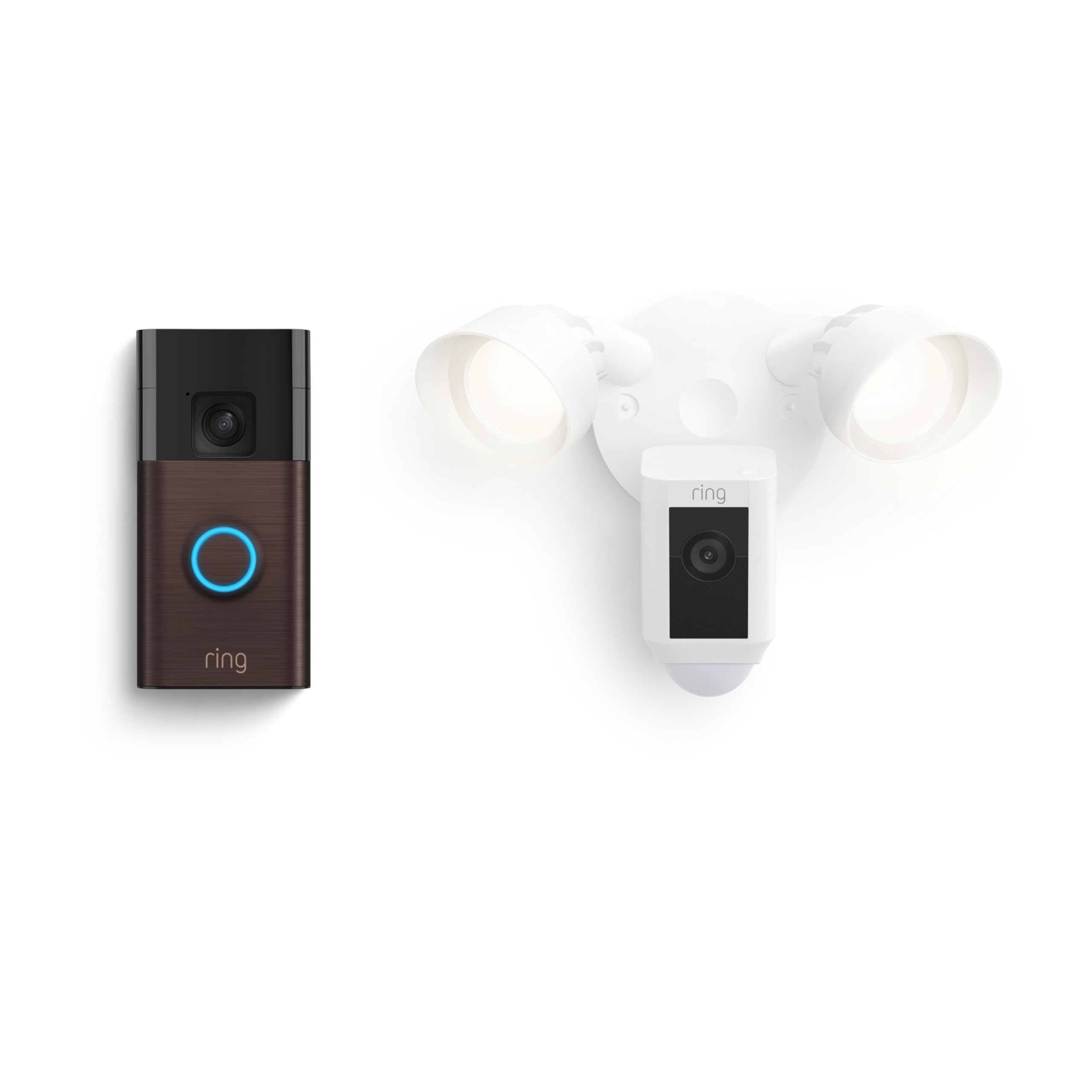 Ring Battery Doorbell with Ring Floodlight Cam Wired Plus (White)