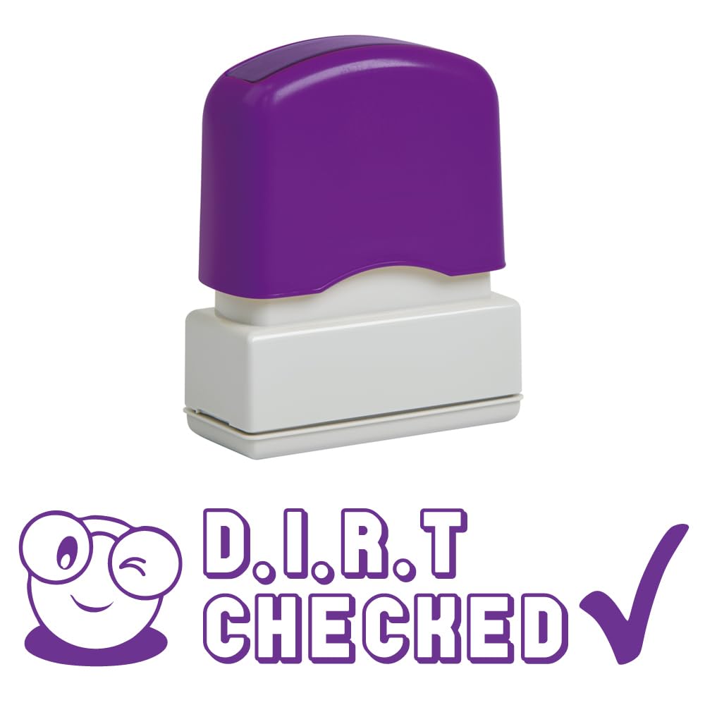 Classroom Capers Purple Dirt Checked Self-Inking Teacher Stamp, Reinkable, Quality School Stamp 10X39mm Ink