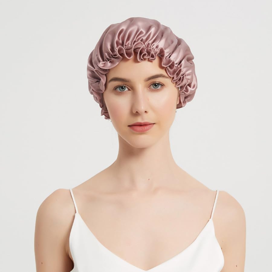 Bonnet de sommeil en soie - 100 % soie de mûrier - Avec bande élastique - Pour dormir - Pour femme et fille