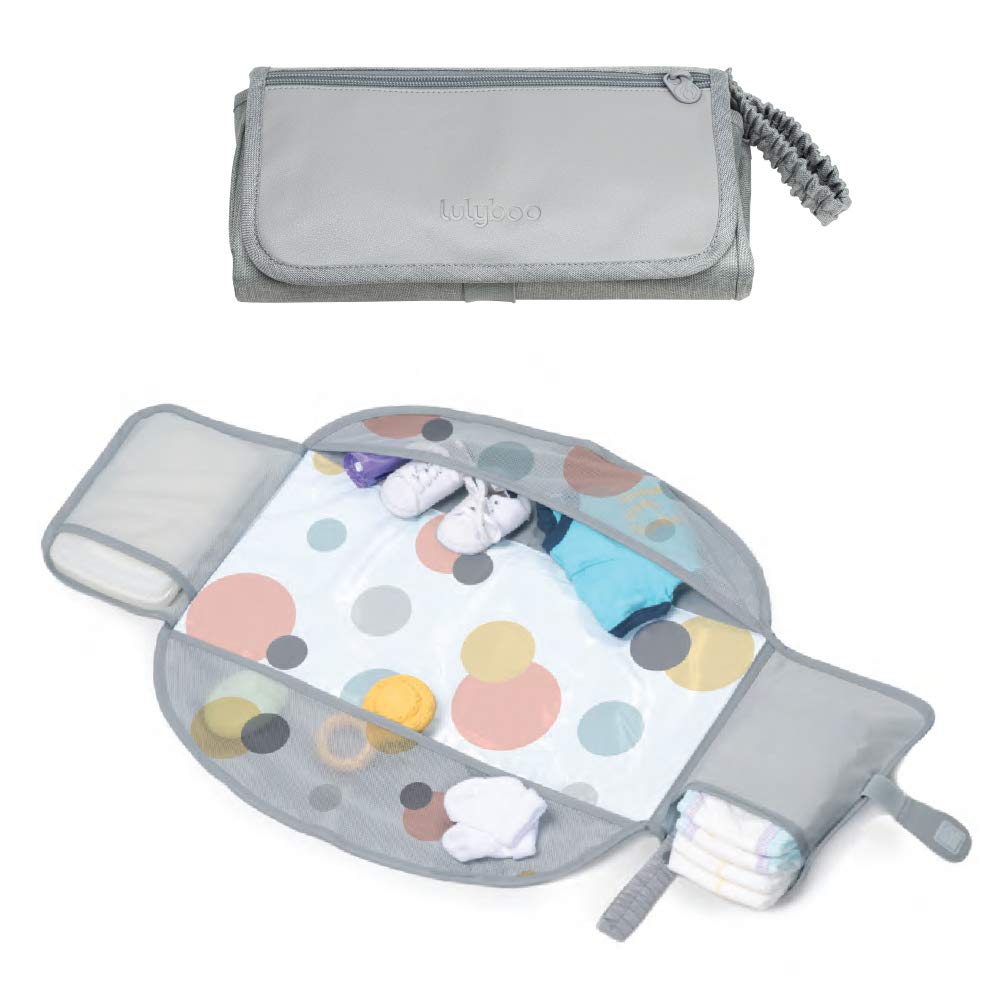 LulybooPortable Travel Baby Diaper Changing Kit and Wallet, Waterproof Changing Pad and Mat with Stretchy Handle, Diaper Pocket Makes Head Cushion, , Gift for Baby, Bubble