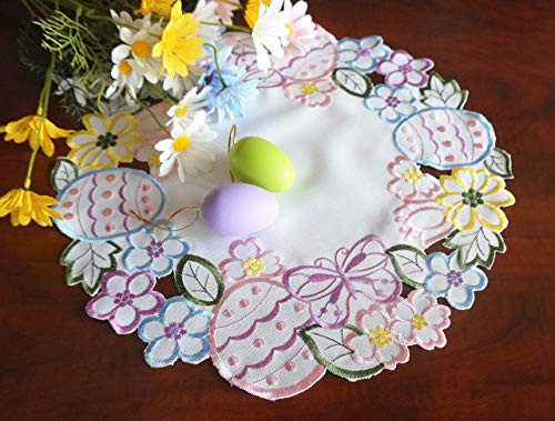 Easter Spring Placemats Set Of 4 Eggs Flowery Floral Cutwork Embroidered Eggs Dresser Scarf For Home Kitchen Dining Spring Holiday Tabletop Decoration (Placemat 14" Set Of 4, Easter Eggs) #TOP5