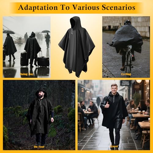 Image of HCFGS Rain Ponchos for Adults, Reusable Waterproof EVA Raincoats with Drawstring Hood & Sleeves, Lightweight Rain Gear for Men & Women, Perfect for Camping Hiking Travel Outdoor Activities