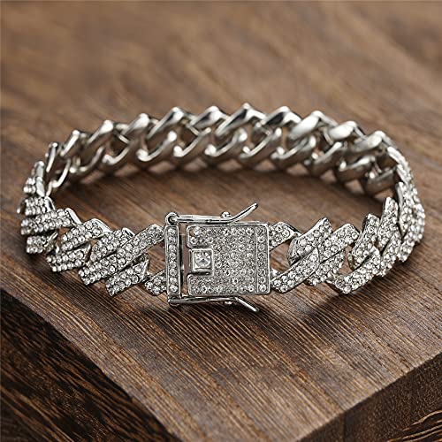 Saintda Cuban Link Bracelet For Men Women Silver Bracelet,14Mm Miami Iced Out Bracelet,Hip Hop Bracelets Jewelry(Silver-14Mm) #TOP4