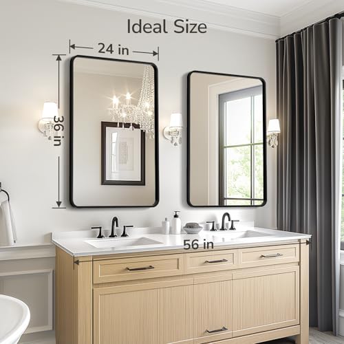USHOWER 2-Pack Black Bathroom Mirrors 24 x 36 Inch, Metal Frame Rectangle Mirror, Modern Farmhouse Vanity Mirror, Wall Mounted - Image 3