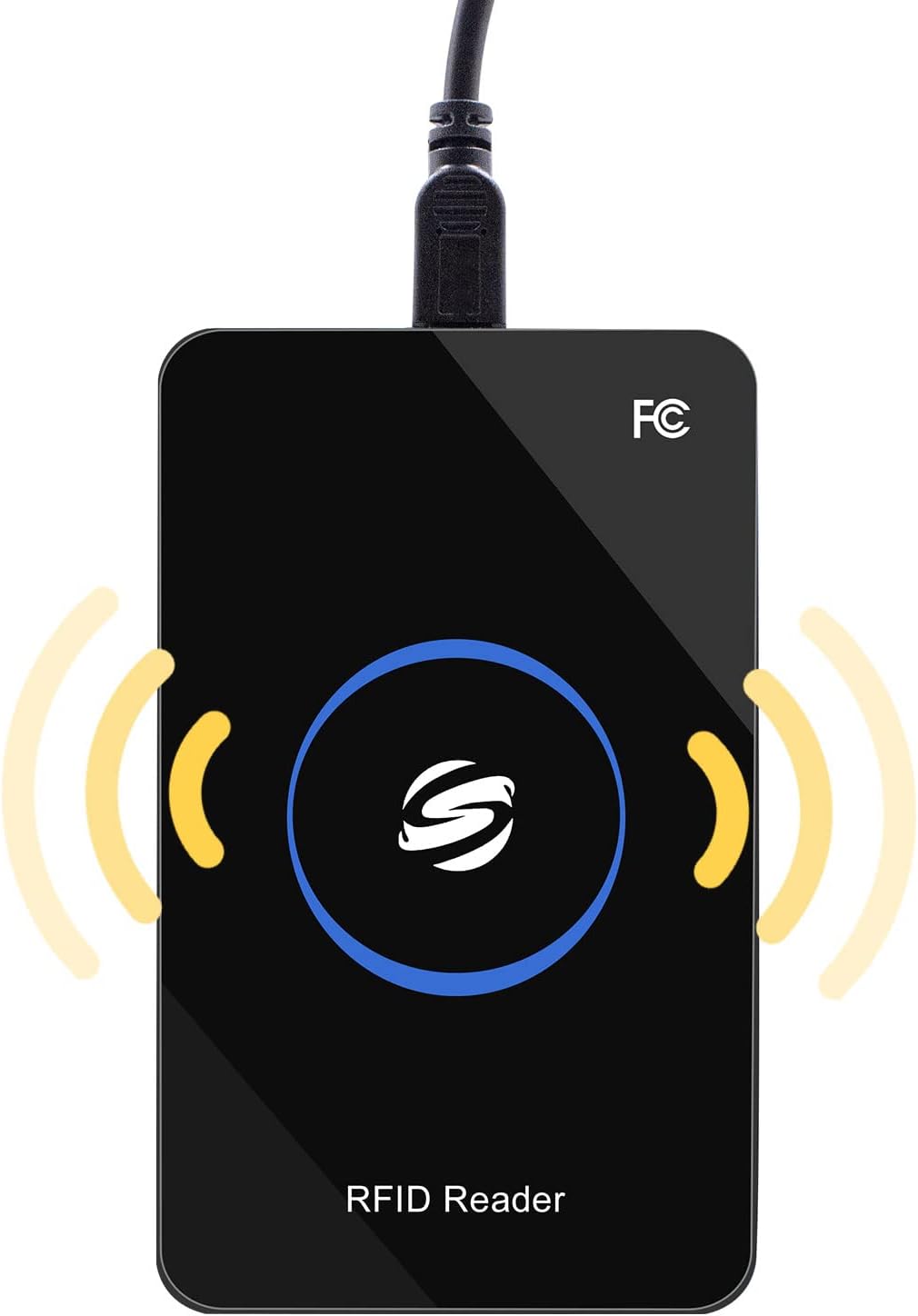 Close-up view of the Symcode W81 RFID Card Reader, emphasizing its durable ABS plastic shell and compact design.