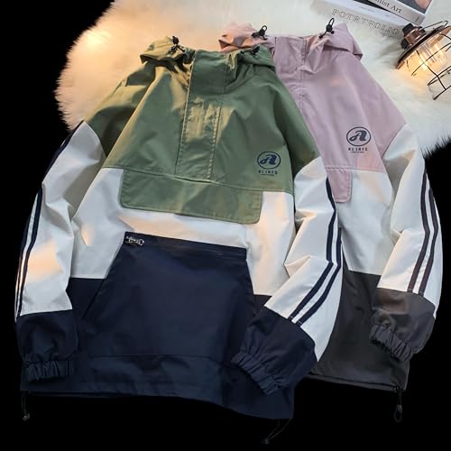 GURUNVANI Mens Color Blocked Anorak Jacket Half Zip Hooded Windbreaker Coat Unisex Outdoor Pullover Jacket3