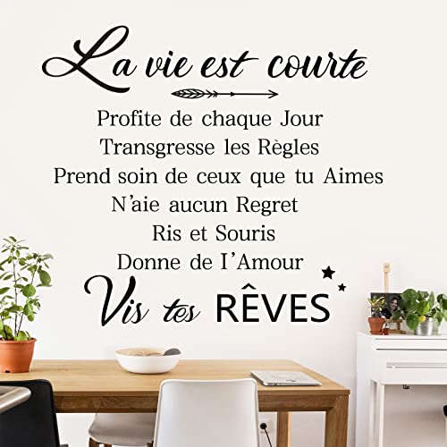 decalmile Autocollant Mural Citations et Lettres Amour Stickers Muraux Noir Français Texte Décoration Murale Chambre Salon Bureau