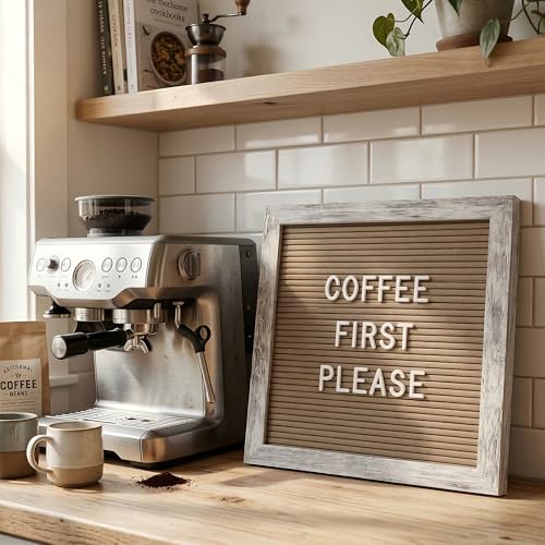 Image of Rustic Cappuccino Felt Letter Board 10x10 Inch with Stand and Wood Frame | 336 letters, numbers and symbols; changeable message board with wall mount for home notes, welcome messages and reminders