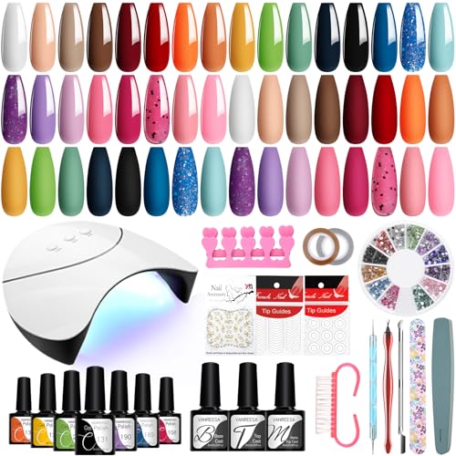 VANREESA Uñas Semipermanentes Kit Completo y Lámpara U V 24 Colores Kit Uñas Semipermanentes con Base Top Mate Top Coat Kit Manicura Semipermanente