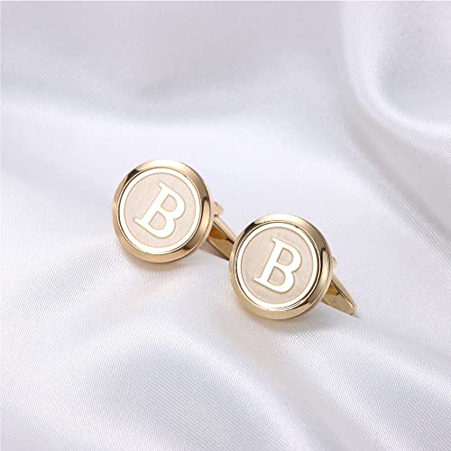 Image of LOYALLOOK Initial Gold Cufflinks for Men Gold Cuff Links Personalized Copper CuffLinks Letter Cufflinks Gift for Groom Husband Father