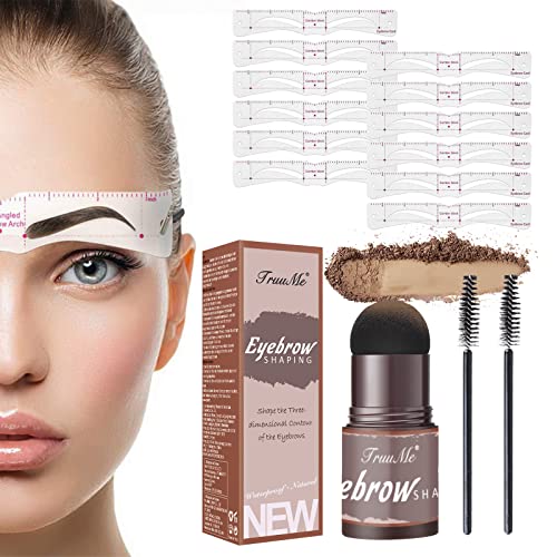 Eyebrow Stamp Stencil Kit, Eyebrow Powder, Eyebrow Stamp, Eyebrow Stencil Kit, 12 Sets of Reusable Eyebrow Stencils, 2 Eyebrow Pen Brushes, Waterproof Eyebrow Powder Set, Light Brown