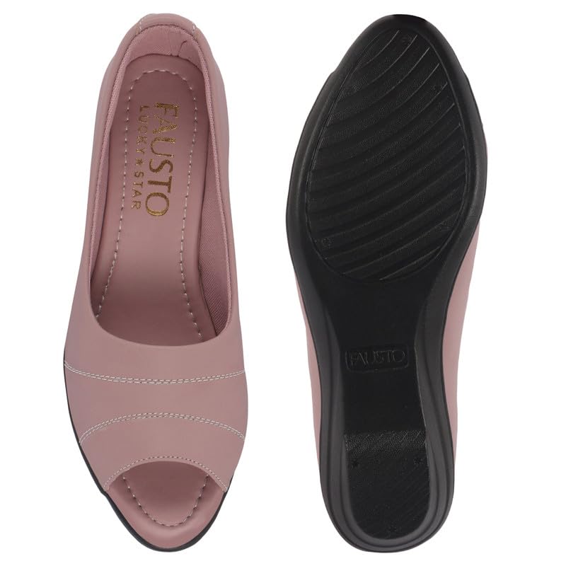 Image of FAUSTO Women Stylish Backless Casual Ballets | Low Heel Cut-Out Slip-On Ballerinas | Comfortable Walking Flats Sandals | Memory Cusion Insole