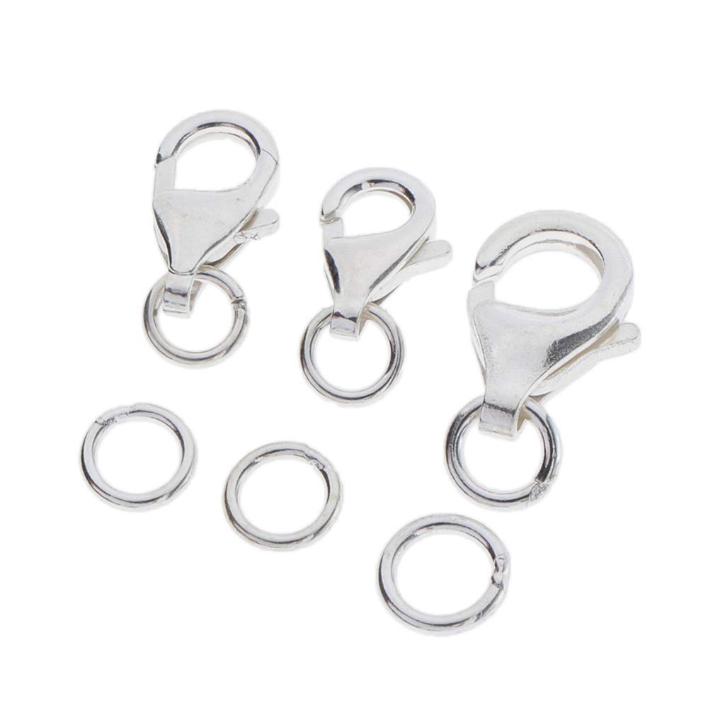 U/ D 925 Sterling Silver Lobster Claw Clasps Jewelry Fastener Hook with Open Jump Rings for Necklaces Bracelets Keyring Making 3Sets