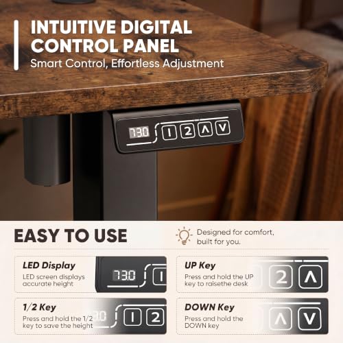Image of Furmax Electric Height Adjustable Standing Desk Large 48 x 24 Inches Sit Stand up Desk Home Office Computer Desk Memory Preset with T-Shaped Metal Bracke, Brown