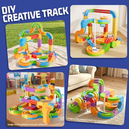 Image of KlickRail Electric Train Set Flexible Race Track for Kids 4 6 7 8, 88 Pcs Car Track for Toddlers 3-5, Building Toy Train Track Gravity-Defying 3D Embedded Layouts & Motorized Car, STEM Easter Gift