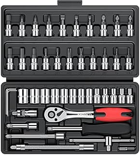 Justech 46 Pieces Socket Ratchet Wrench Set 1/4" Drive Car Repairing Tool Kits