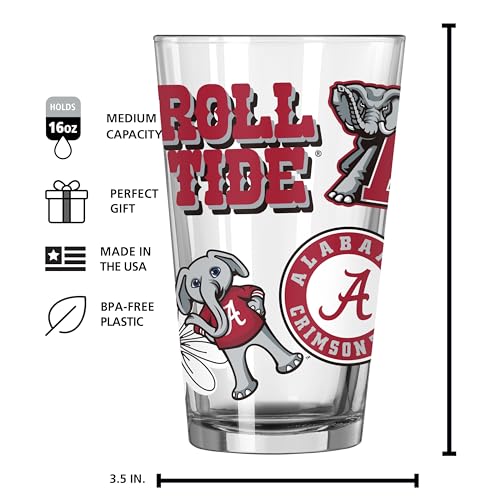 Image of Logo Brands NCAA 16 oz Pint Glass - Durable Glass With Bold Team Color- Chip-Resistant Rim Drinkware For Fans, Tailgates, Home Bars & Everyday Use