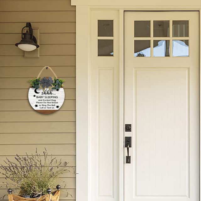 Baby Sleeping Please Do Not Ring Doorbell Vintage Wooden Sign 12x12In Do Not Disturb Door Hanger Sign,Front Door Sign,Door Signs for Home, Wooden Door Nursery Decor