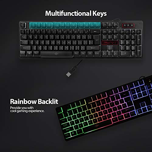 Image of USB Wired Gaming Keyboard and Mouse Combo Water of Rainbow Backlit 2000DPI for Home Office