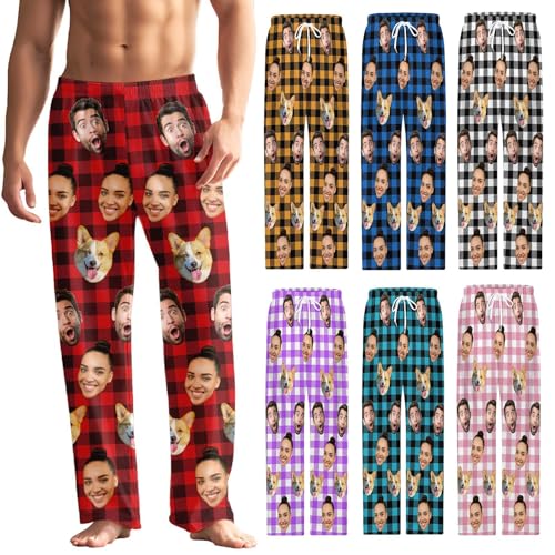 Pijamas Personalizados con Foto, Pantalones de Pijama con Cara de Perro/Gato para Hombres y Mujeres, Regalos Personalizados para Amantes de las Mascotas (Diseño 4)