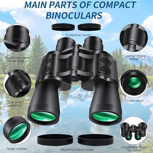 Image of PISEZ 20X50 Binoculars for Adults High Powered with Low Light Vision,Compact Large View Waterproof Binoculars for Bird Watching Hunting Concert Traveling Theater Opera Sightseeing
